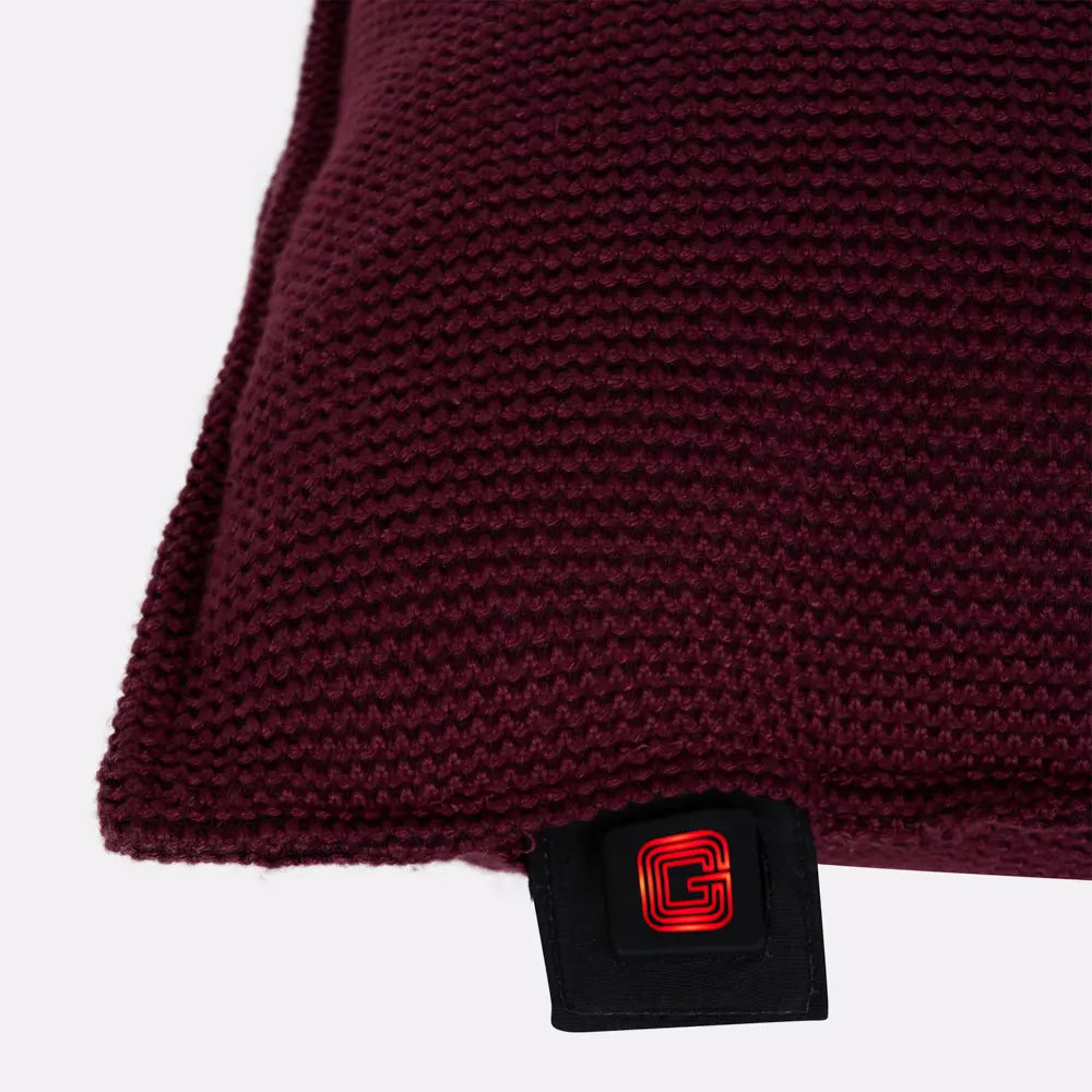 Coussin chauffant bordeaux zoom étiquette