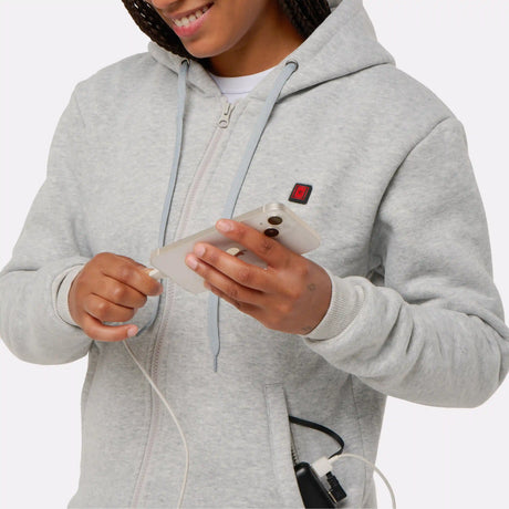Hoodie chauffant zippé gris G-Heat face cable chargeur téléphone