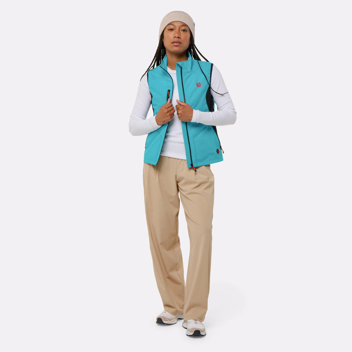 Gilet sport chauffant Femme bleu porté ouverte