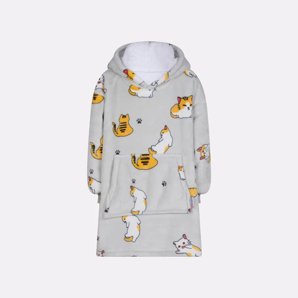 Pull plaid imprimé chat de face 